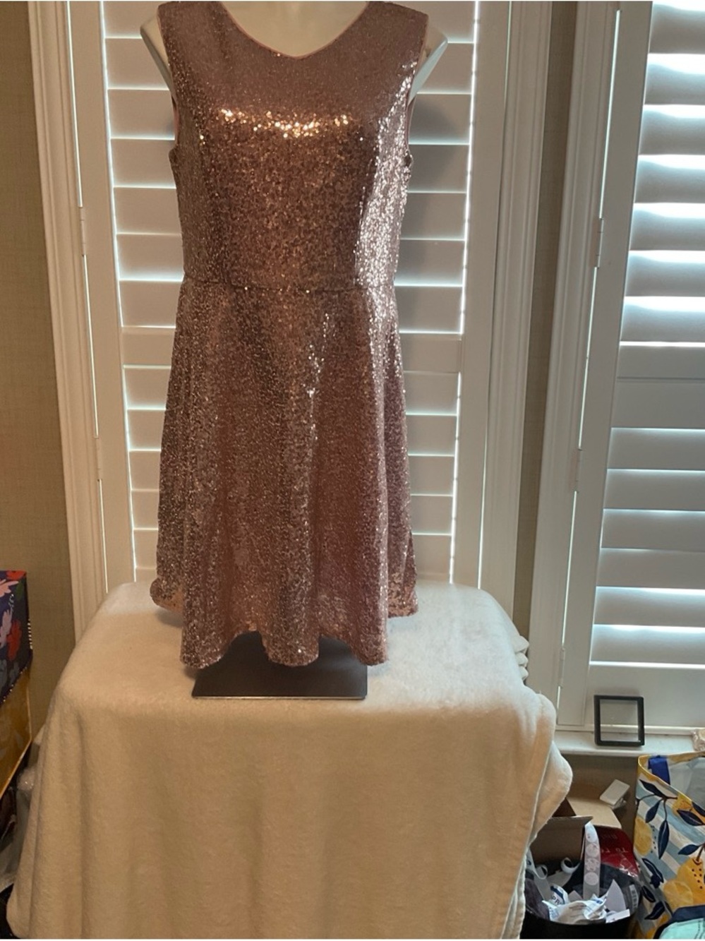 Sleeveless Rose Gold Sequin Midi Dress
